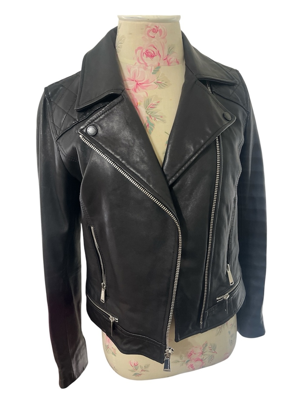 BCBGeneration Black Leather Moto Jacket with Silver Hardware 💯 Lamb Leather XS